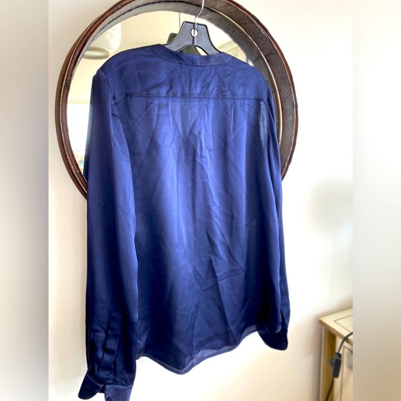 Navy Silk Classic V Neck Long Sleeve Blouse - Picture 5 of 6